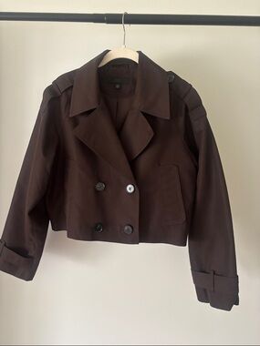 Zara Cropped Double-Breasted Trench Coat - Dark Brown